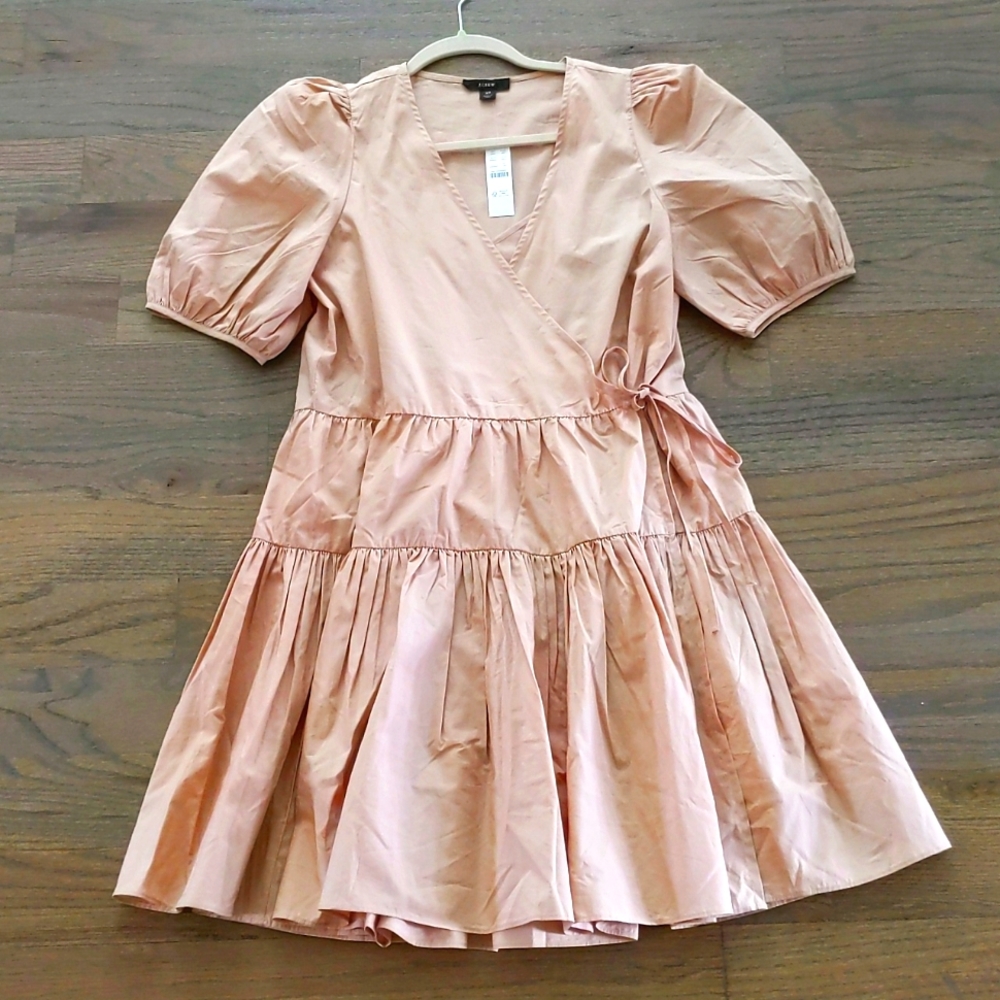 J.Crew puff sleeve cotton poplin wrap dress NWT